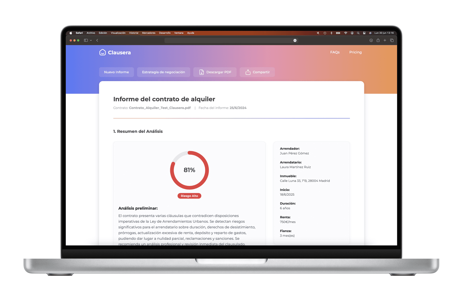 Ejemplo de informe Clausera